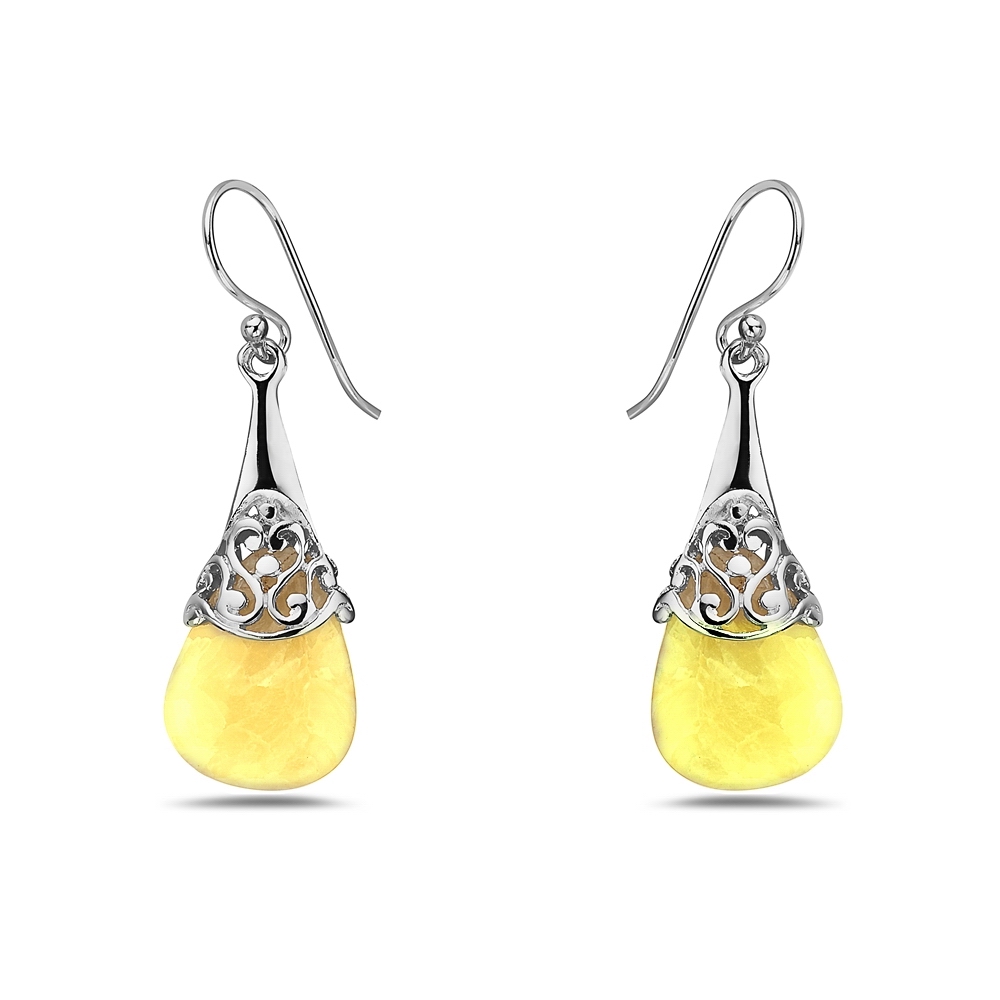 Sterling Silver Triangle Yellow Jade Drop Filifree Earring