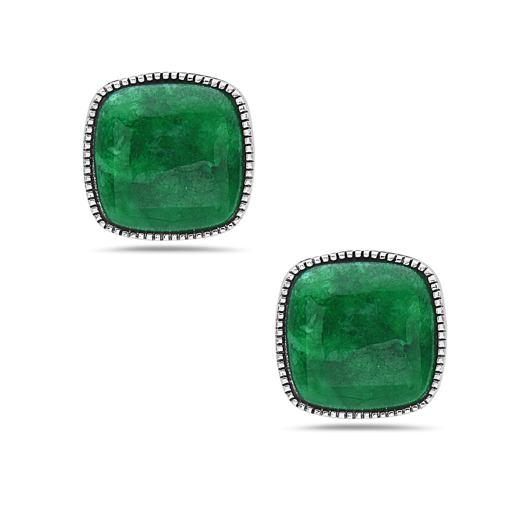 Picture of Vera 2S-7145J Stelring Silver Cushion Shaped Green Jadeite Stud Earring