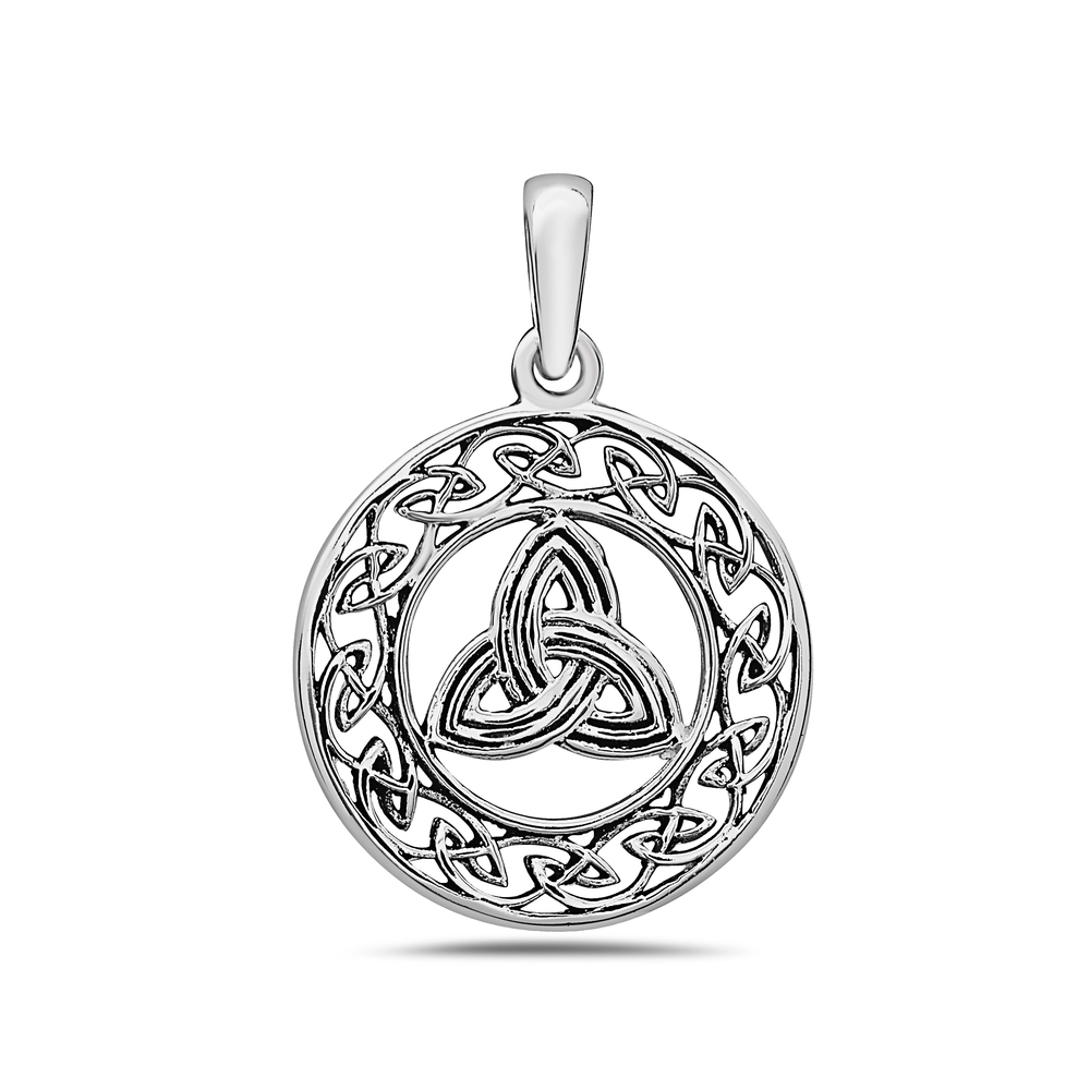 Picture of Vera 6S-4989EOX Stelrling Silver Celtic Knot Round Oxidized Necklace Charm