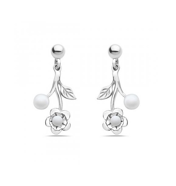 2S-5194FP Sterling Silver Flower with White Freshwater Pearls Earring