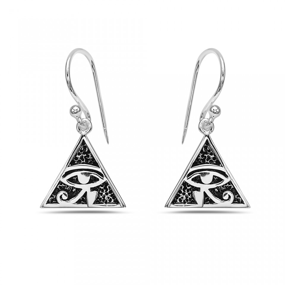 2S-7259EX Sterling Silver Triangle Evils Eye Earring