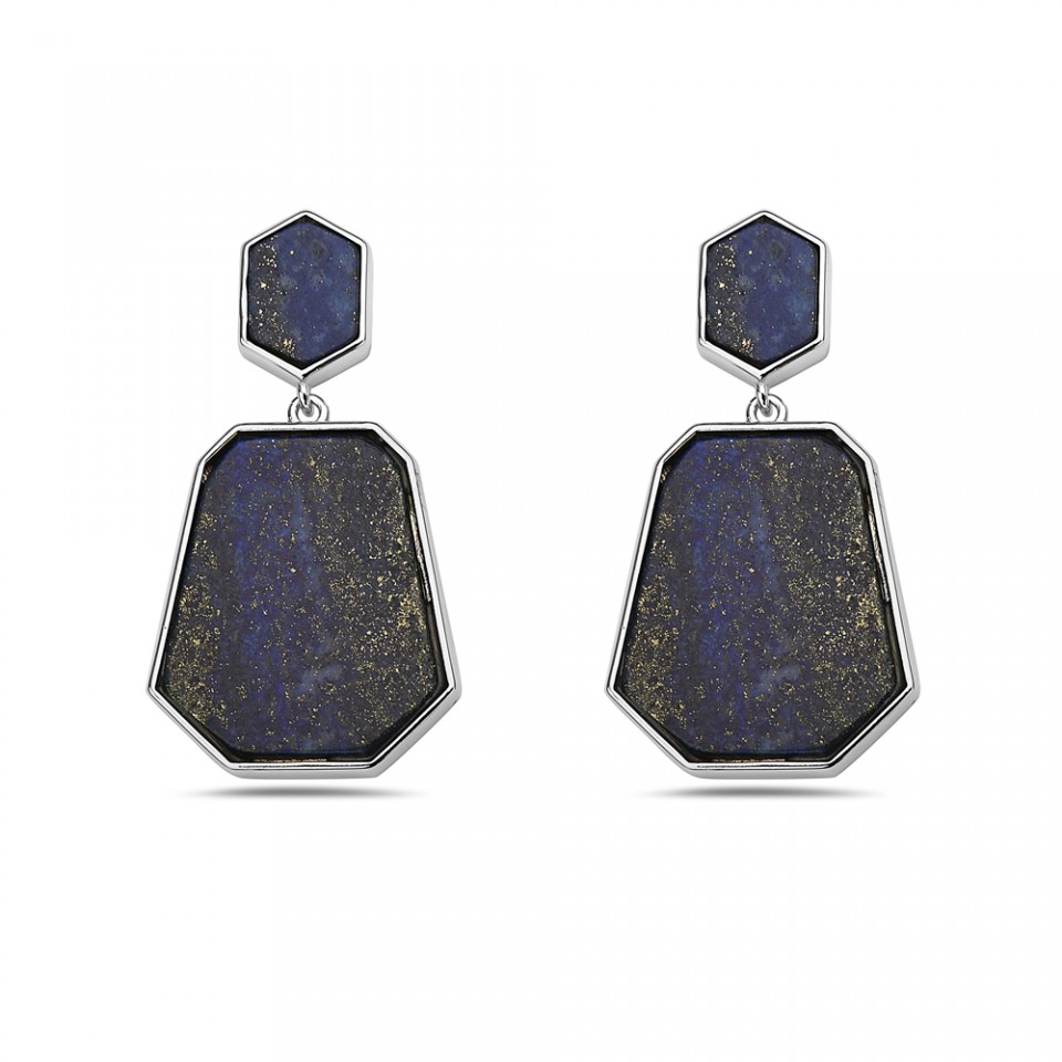 2S-7263LP Sterling Silver Multi Shaped Avant-Garde Lapis Earring