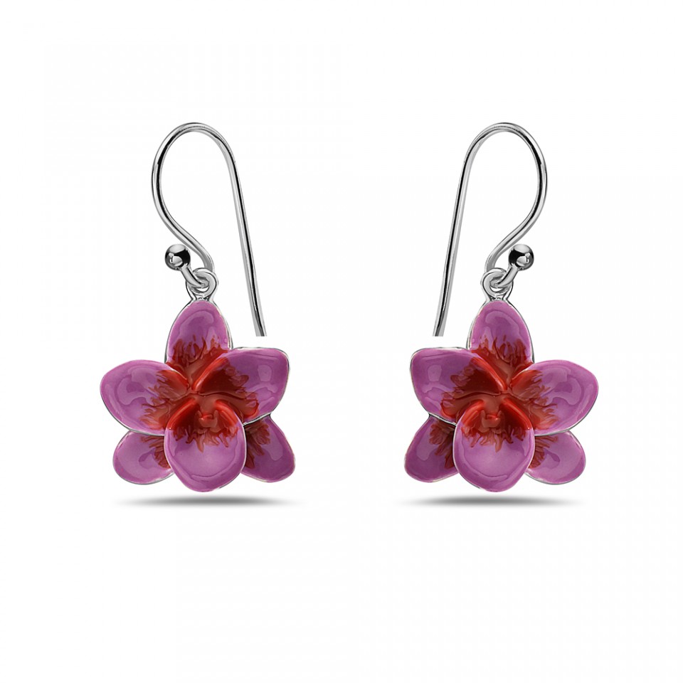2S-7330PKRD Sterling Silver Orchid Flower In Pink & Red Earring