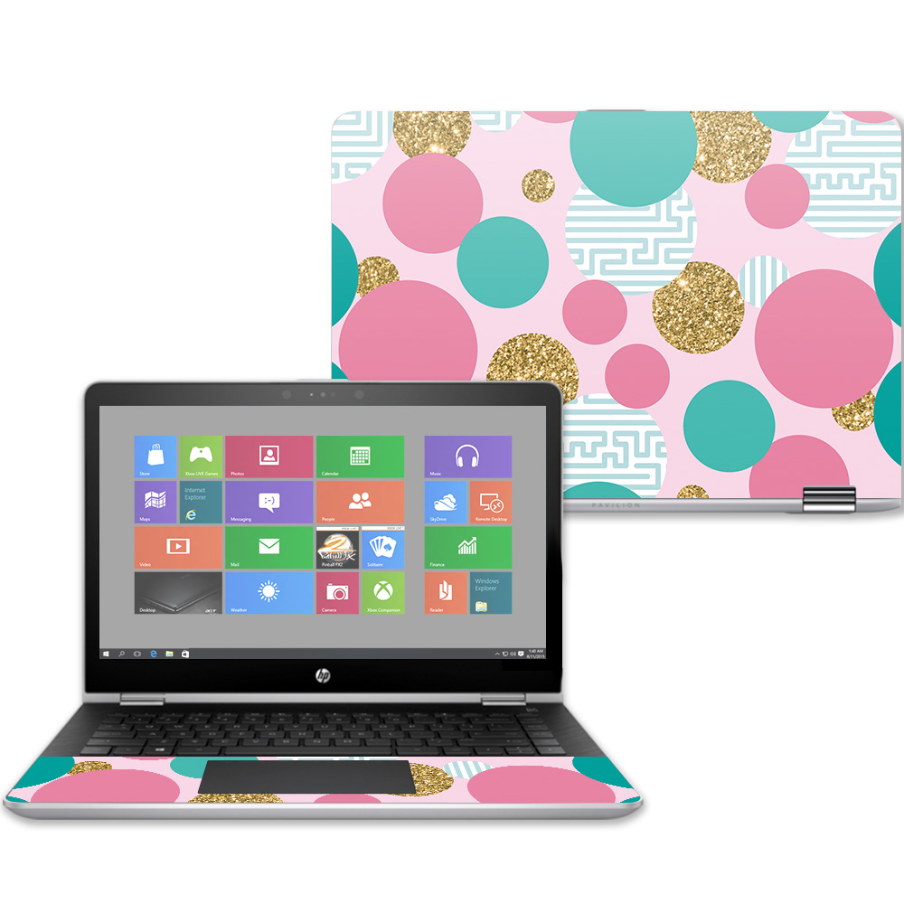 HPPX360143-Golden Bubbles Skin for 14 in. 2017 HP Pavilion X360, Golden Bubbles -  MightySkins