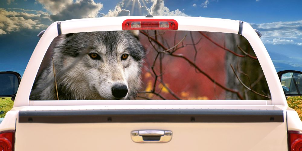Picture of SignMission P-16-Grey Wolf 16 x 54 in. Gray Wolf Rear Window Graphic Compact Pickup Tint Wolves View Thru Vinyl Truck Decal