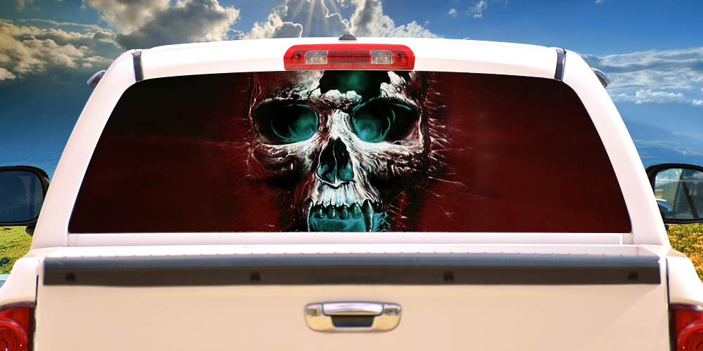 Picture of SignMission P-18-Wicked Skull Wicked Skull Rear Window Graphic Truck View Thru Vinyl Back Decal
