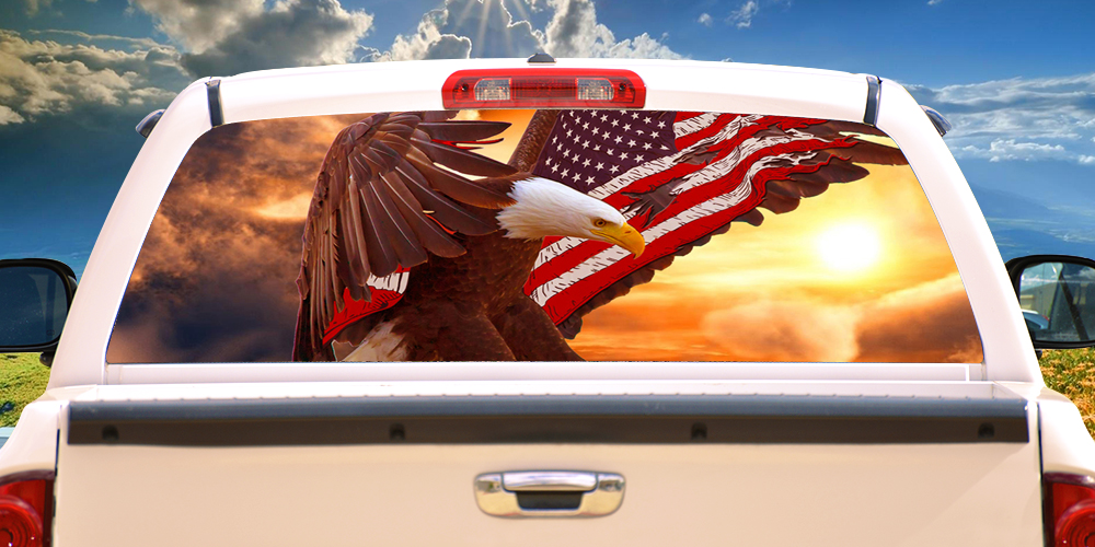 Picture of SignMission P-16-Bald Eagle Flag Bald Eagle Flag Rear Window Graphic Truck View Thru Vinyl Decal