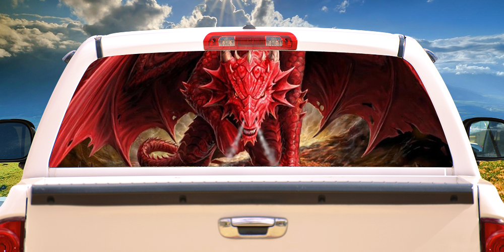 Picture of SignMission P-22-Angry Dragon Angry Dragon Rear Window Graphic Truck View Thru Vinyl Back Decal