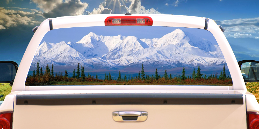 Picture of SignMission P-22-Mountain Mountain Rear Window Graphic Back SUV View Thru Vinyl Truck Decal