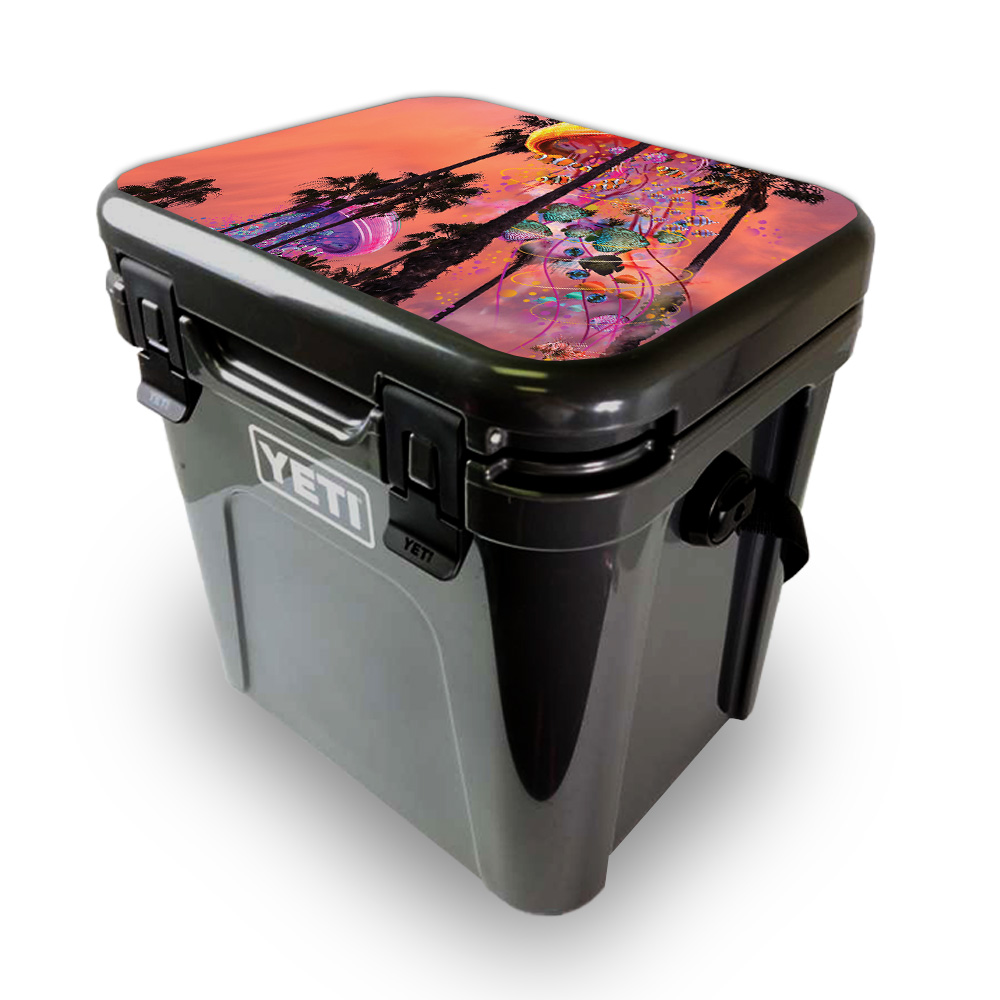 Picture of MightySkins YEROA24LID-Jellyfish Palms Skin for Yeti Roadie 24 Hard Cooler Lid - Jellyfish Palms
