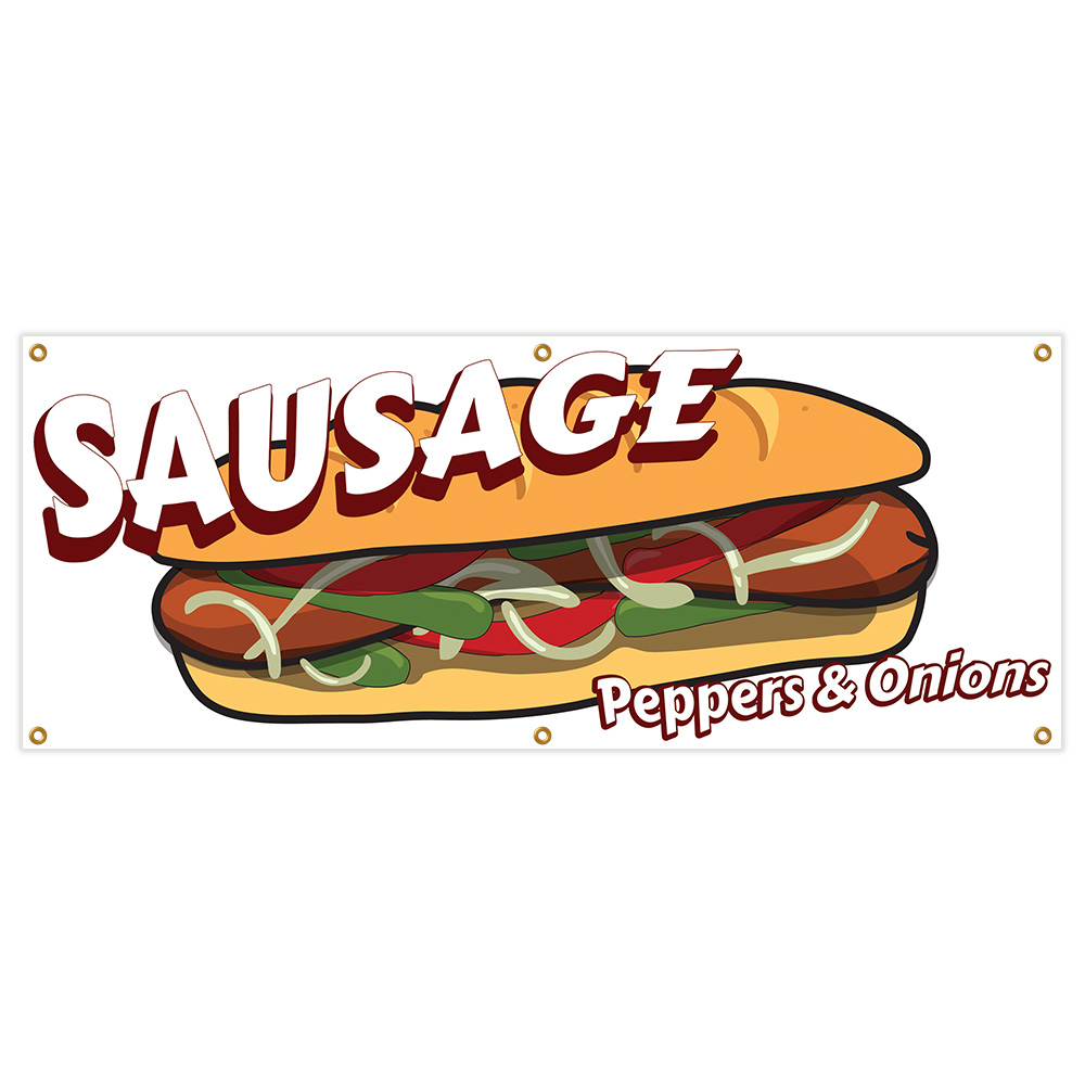 B-72 Sausage Peppers & Onions 24 x 72 in. Sausage Peppers-Onions & Heavy Duty 13 oz Vinyl Banner with Grommets Single Sided -  SignMission