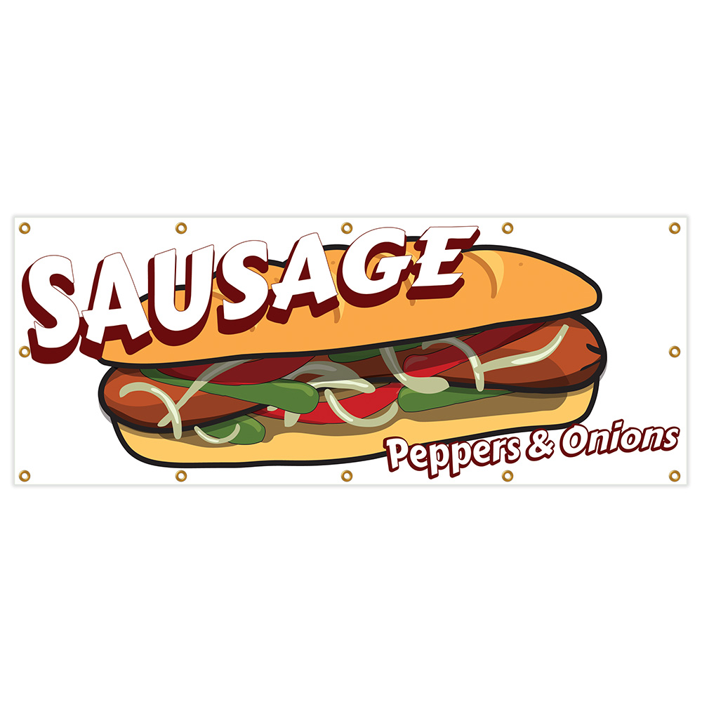 B-120 Sausage Peppers & Onions 48 x 120 in. Sausage Peppers & Onions-Heavy Duty 13 oz Vinyl Banner with Grommets Single Sided -  SignMission