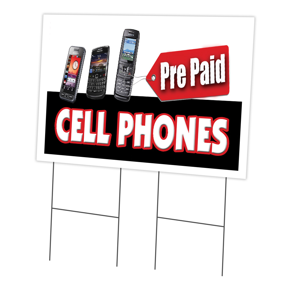 C-2436 Prepaid Cell Phones 24 x 36 in. Yard Sign & Stake - Prepaid Cell Phones