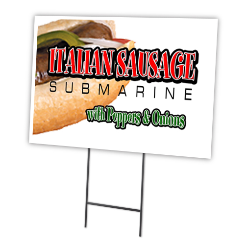 C-1824-DS-Italian Sausage Sub 18 x 24 in. Outdoor Plastic Window Yard Sign & Stake - Italian Sausage Sub -  SignMission
