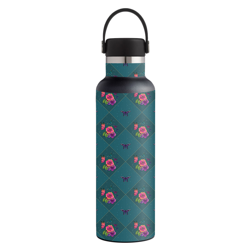 Picture of MightySkins HFST21-Botanical Butterflies Skin for Hydro Flask 21 oz Standard Mouth - Botanical Butterflies