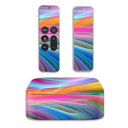 Picture of MightySkins APTV4-Rainbow Waves Skin for Apple TV 4th Gen 2015 Wrap Cover - Rainbow Waves