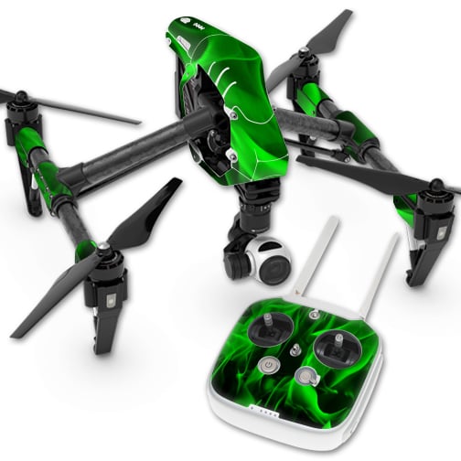 DJINSP1-Green Flames Skin for Dji Inspire 1 Quadcopter Drone Wrap Cover Sticker - Green Flames -  MightySkins