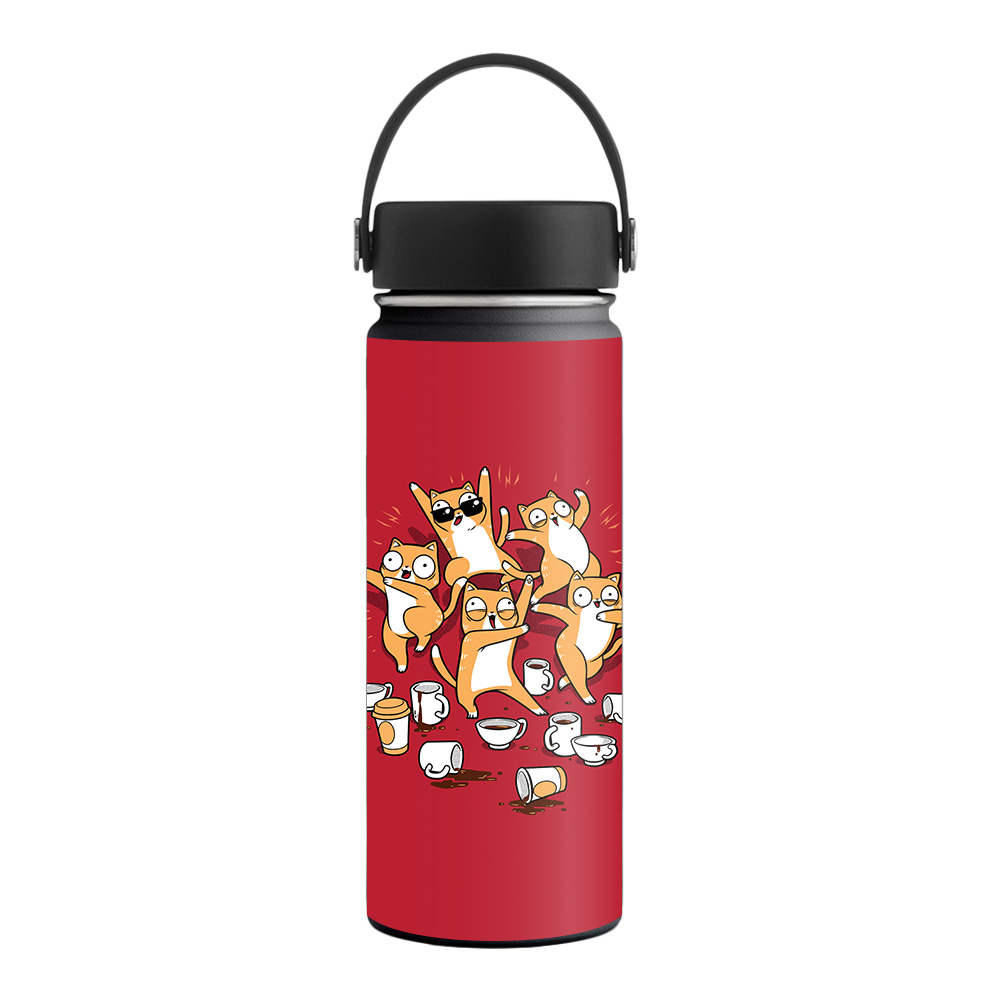 Picture of MightySkins HFWI18-Cat Coffee Party Skin for Hydro Flask 18 oz Wide Mouth - Cat Coffee Party