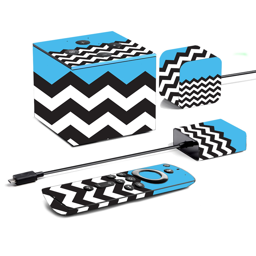 Picture of MightySkins AMFITVCU19-Baby Blue Chevron Skin for Amazon Fire TV Cube 2019 - Baby Blue Chevron