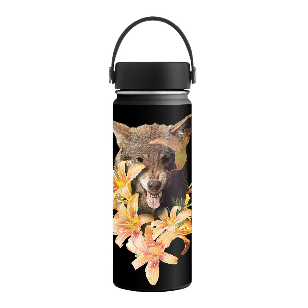 Picture of MightySkins HFWI18-Wolfish Flowers Skin for Hydro Flask 18 oz Wide Mouth - Wolfish Flowers