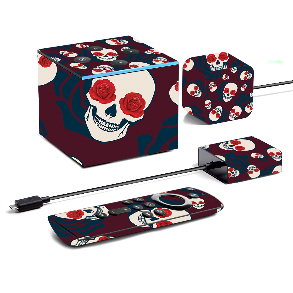 Picture of MightySkins AMFITVCU19-Skulls N Roses Skin for Amazon Fire TV Cube 2019 - Skulls N Roses