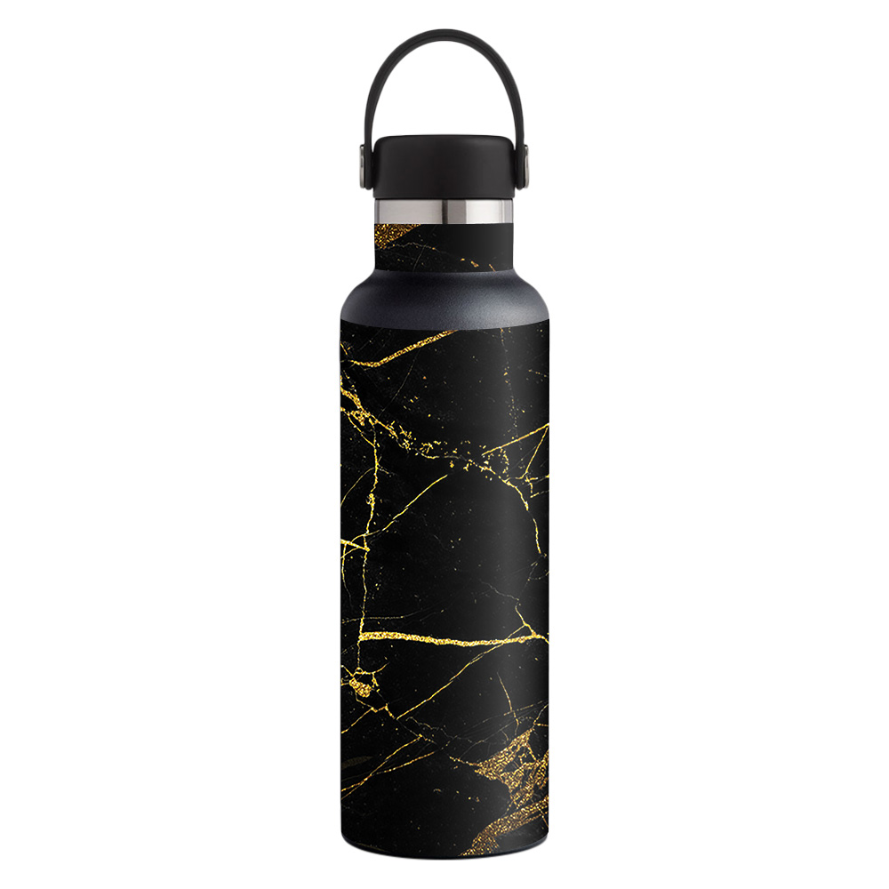 Picture of MightySkins HFST21-Black Gold Marble Skin for Hydro Flask 21 oz Standard Mouth - Black Gold Marble
