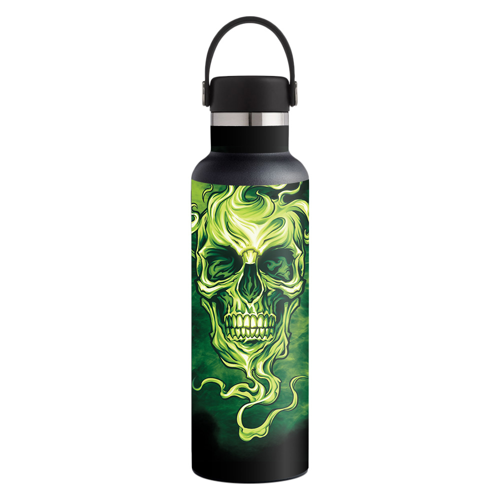 Picture of MightySkins HFST21-Green Smoky Skull Skin for Hydro Flask 21 oz Standard Mouth - Green Smoky Skull