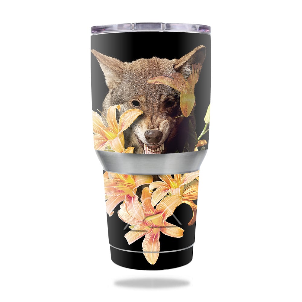 Picture of MightySkins OZTUM30-Wolfish Flowers Skin for Ozark Trail 30 oz Tumbler - Wolfish Flowers