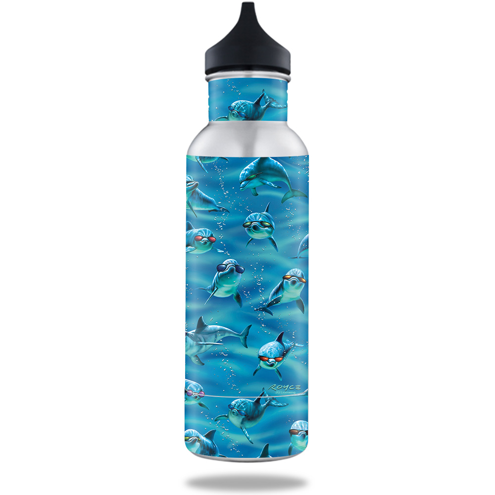 Picture of MightySkins BOKE12ST-Dolphin Gang Skin for 12 oz Standard Keeper Bottle - Dolphin Gang