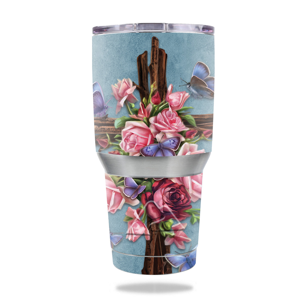 Picture of MightySkins OZTUM30-Rose Cross Skin for Ozark Trail 30 oz Tumbler - Rose Cross
