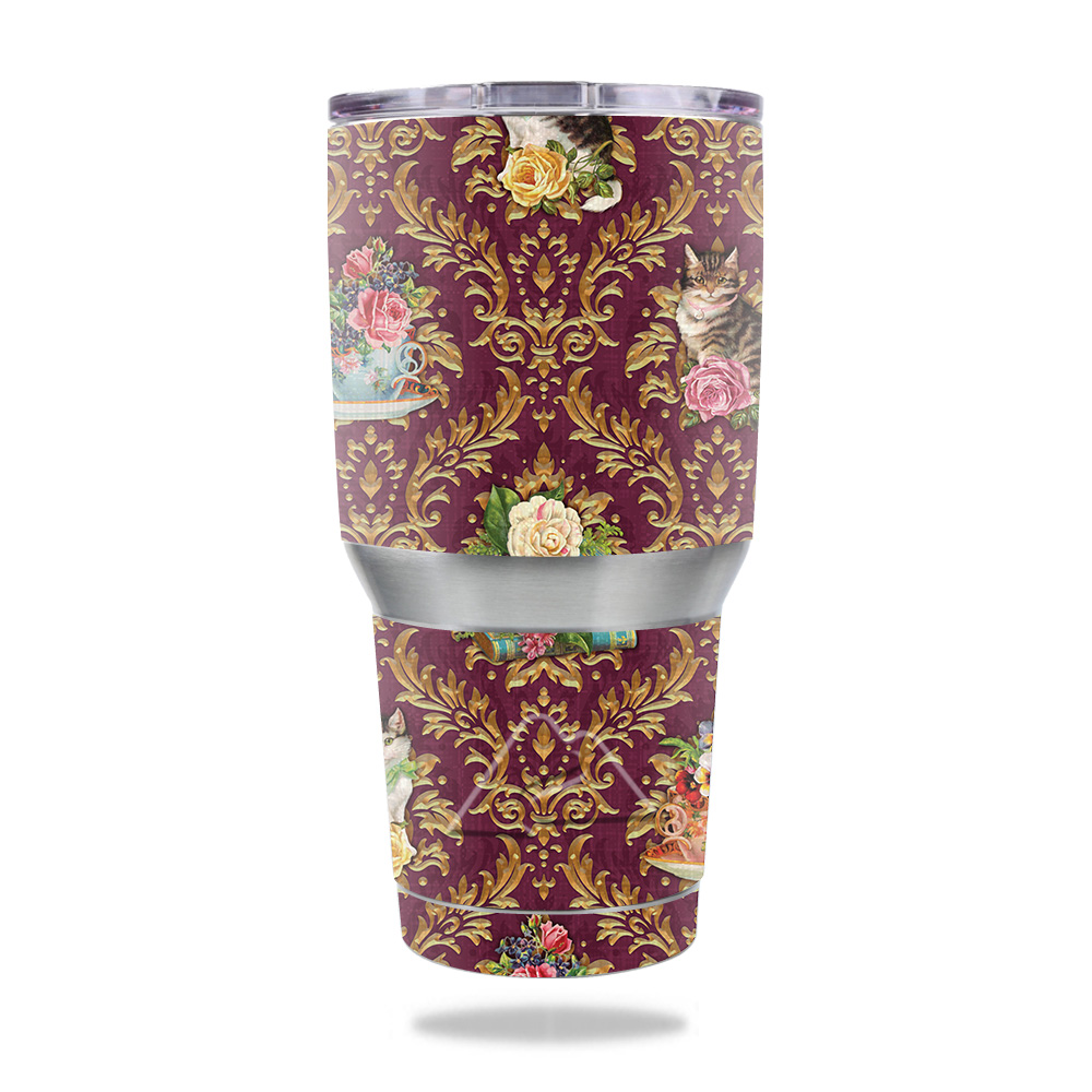 Picture of MightySkins OZTUM30-Teatime Cat Damask Skin for Ozark Trail 30 oz Tumbler - Teatime Cat Damask