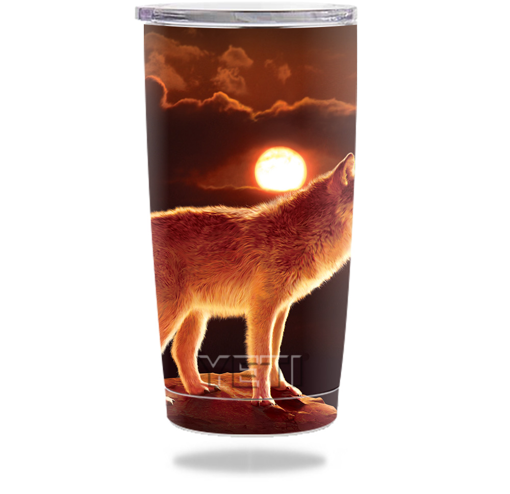 Picture of MightySkins YERAM20-Sunset Wolf Skin for Yeti 20 oz Tumbler - Sunset Wolf
