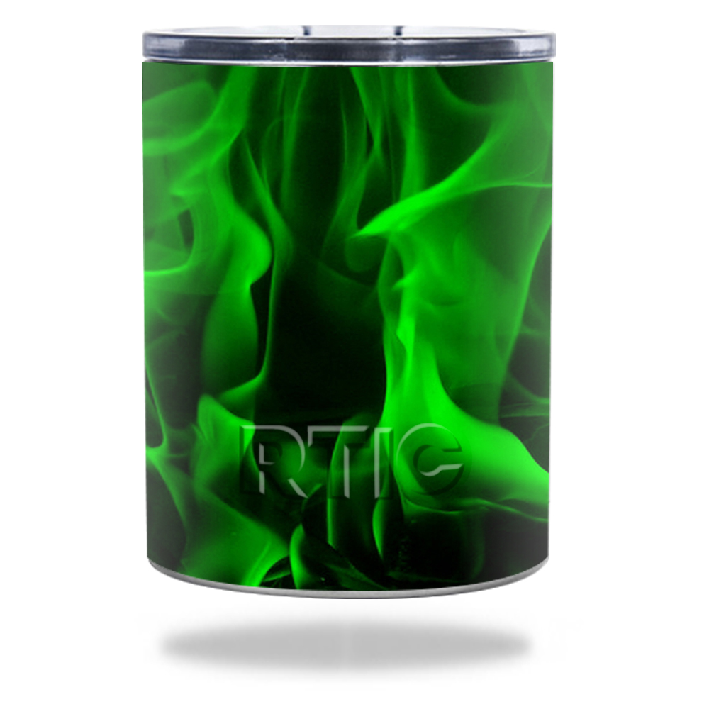 Picture of MightySkins RTLOW10-Green Flames Skin for RTIC Lowball 10 oz 2016 Wrap Cover Sticker - Green Flames