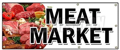 B-96 Meat Market 36 x 96 in. Meat Market Banner Sign - Butcher Gourmet Usda Prime Pork Chicken Corn -  SignMission