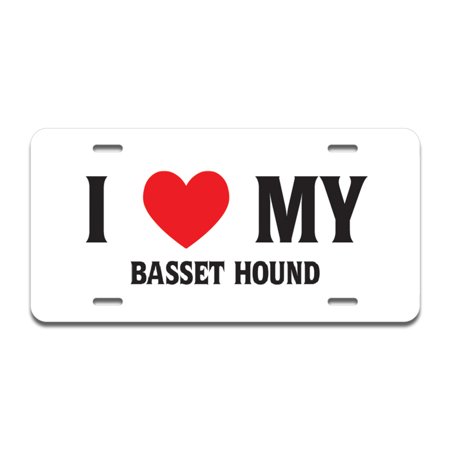 A-LP-02-31 Aluminum License Plate - I Love My Basset Hound -  SignMission
