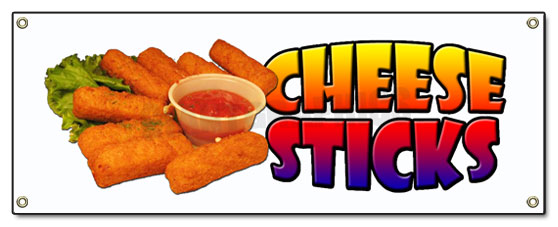 B-120 Cheese Sticks 48 x 120 in. Cheese Sticks Banner Sign - Mozzarella Concession New Fried Hot Fresh -  SignMission