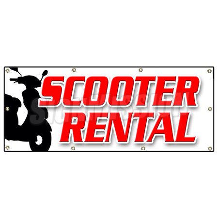 B-96 Scooter Rental 36 x 96 in. Scooter Rental Banner Sign - Scooter Rent Vespa Shop Travel Mobility -  SignMission
