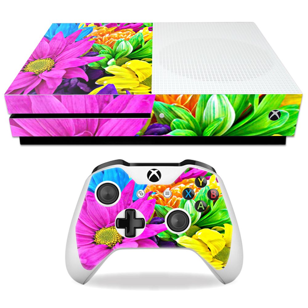 MIXBONES-Colorful Flowers Skin Decal Wrap for Microsoft Xbox One S - Colorful Flowers -  MightySkins