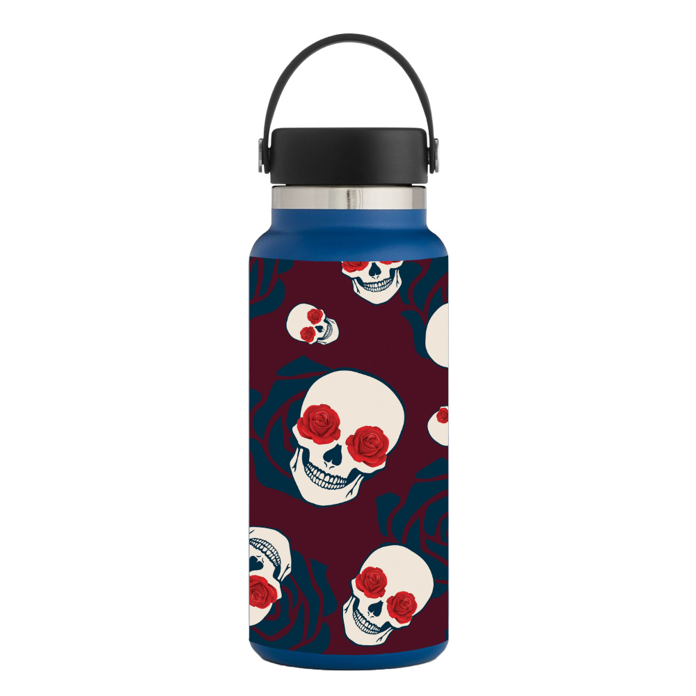 Picture of MightySkins HFWI32-Skulls N Roses Skin for Hydro Flask 32 oz Wide Mouth - Skulls N Roses