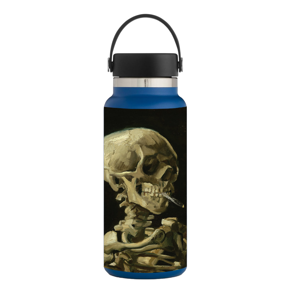 Picture of MightySkins HFWI32-Skull With Cigarette Skin for Hydro Flask 32 oz Wide Mouth - Skull with Cigarette