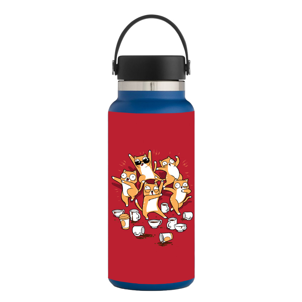 Picture of MightySkins HFWI32-Cat Coffee Party Skin for Hydro Flask 32 oz Wide Mouth - Cat Coffee Party