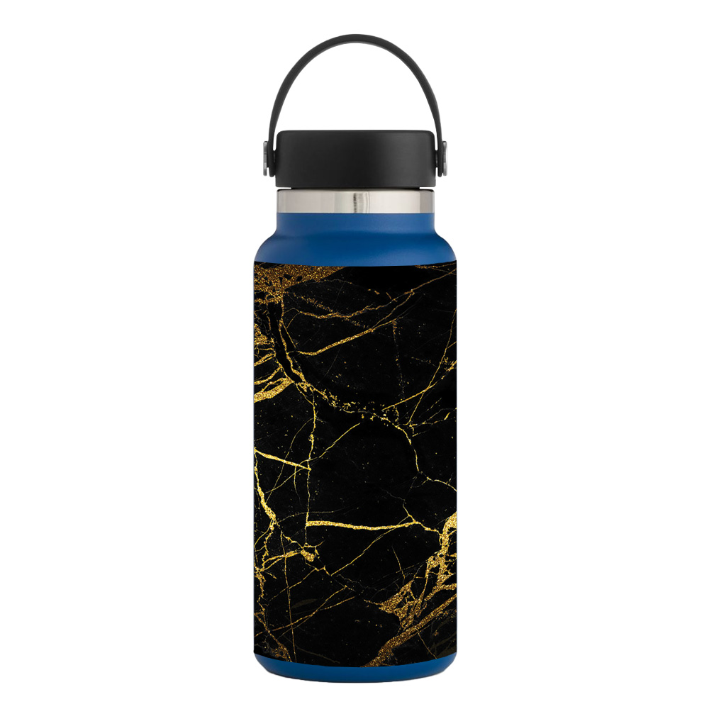Picture of MightySkins HFWI32-Black Gold Marble Skin for Hydro Flask 32 oz Wide Mouth - Black Gold Marble