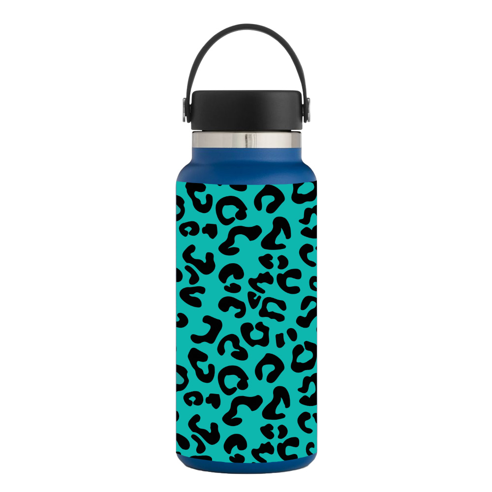 Picture of MightySkins HFWI32-Teal Leopard Skin for Hydro Flask 32 oz Wide Mouth - Teal Leopard