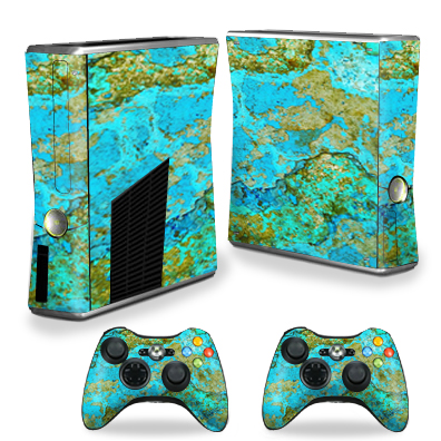 XBOX360S-Teal Marble Skin Decal Wrap for Xbox 360 S Slim Plus 2 Controllers - Teal Marble -  MightySkins