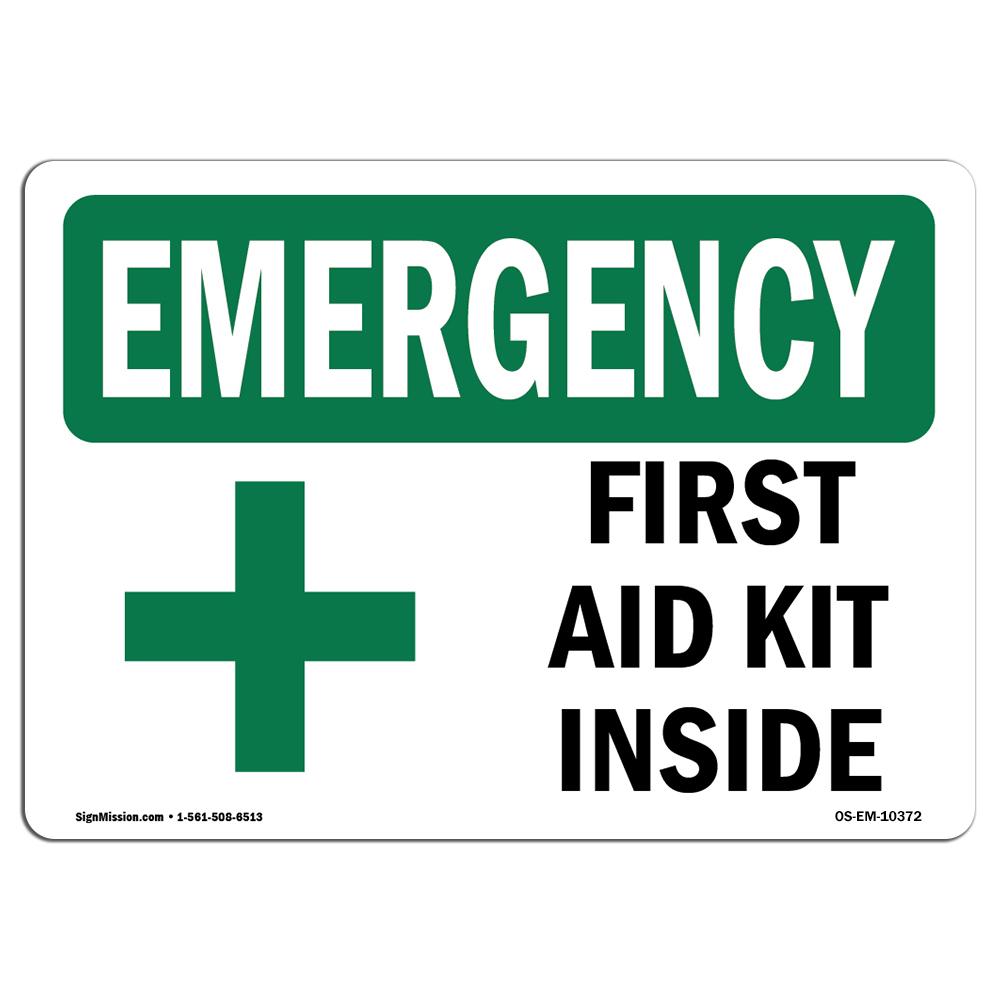 7 x 10 in. OSHA Emergency Sign - First Aid Kit Inside with Symbol -  Amistad, AM3900830