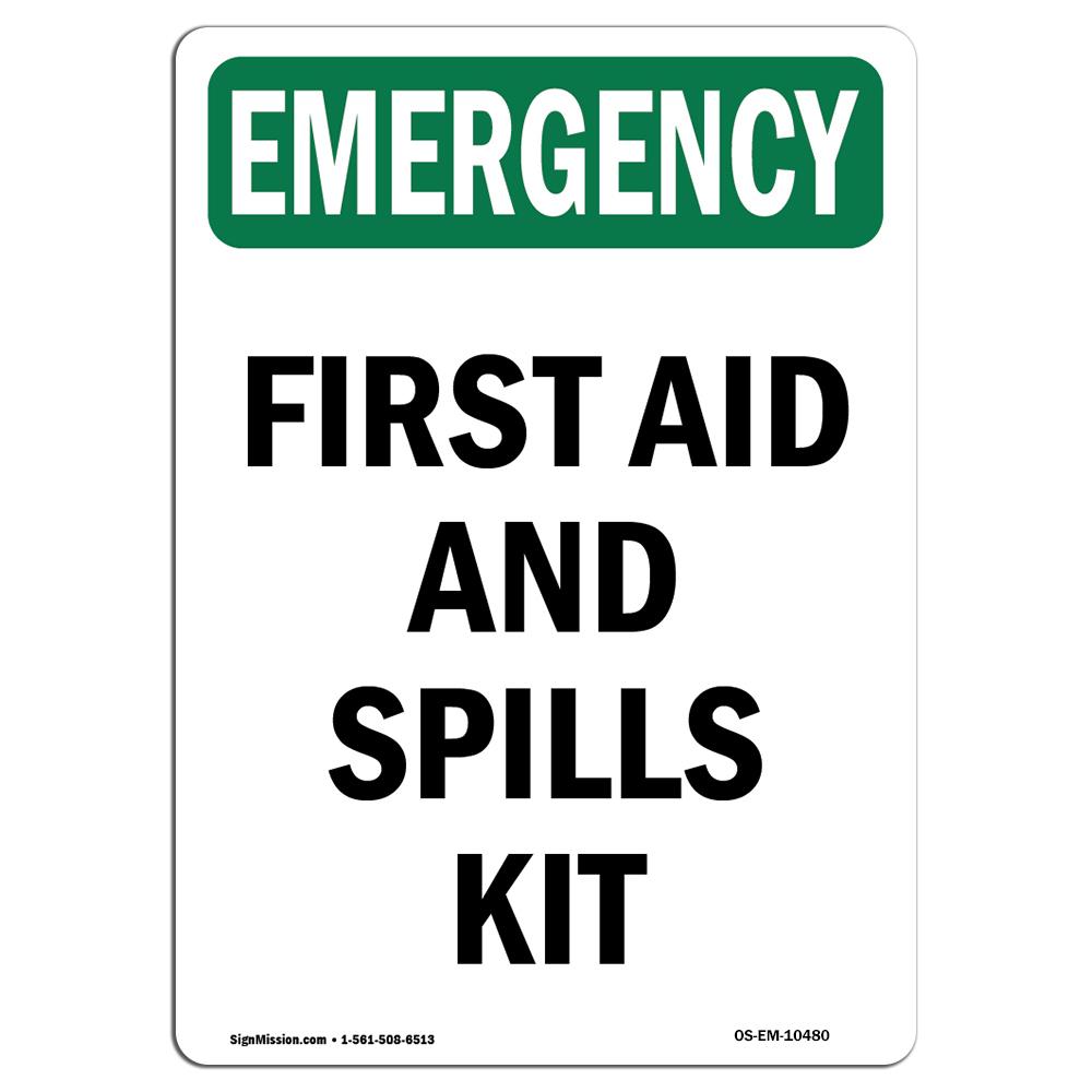 7 x 10 in. OSHA Emergency Sign - First Aid & Spills Kit -  Amistad, AM3889189