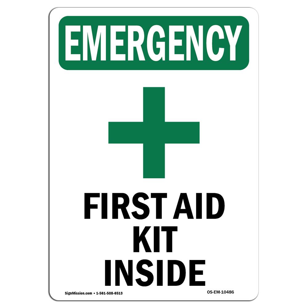 7 x 10 in. OSHA Emergency Sign - First Aid Kit Inside with Symbol -  Amistad, AM3990821