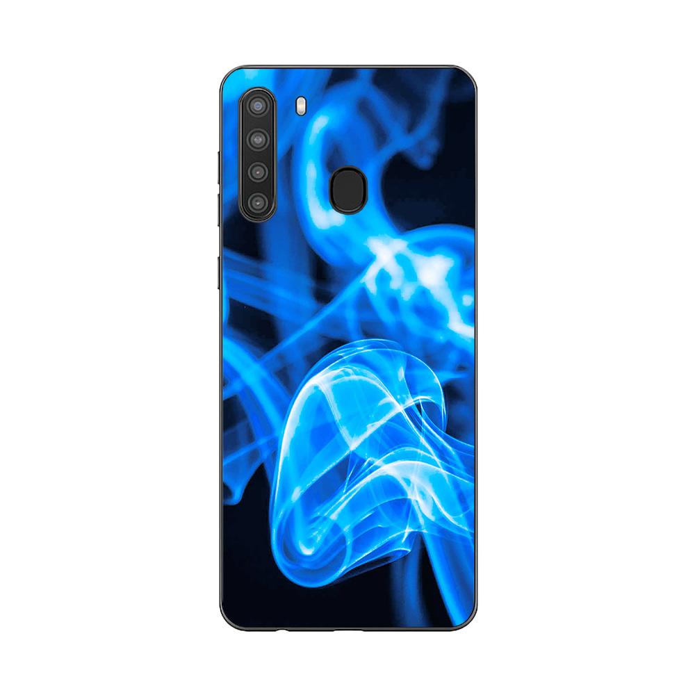 CF-SAGA21-Blue Flames Carbon Fiber Skin Decal Wrap for Samsung Galaxy A21 Sticker - Blue Flames -  MightySkins