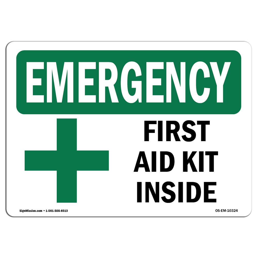 7 x 10 in. OSHA Emergency Sign - First Aid Kit Inside -  Amistad, AM3993937