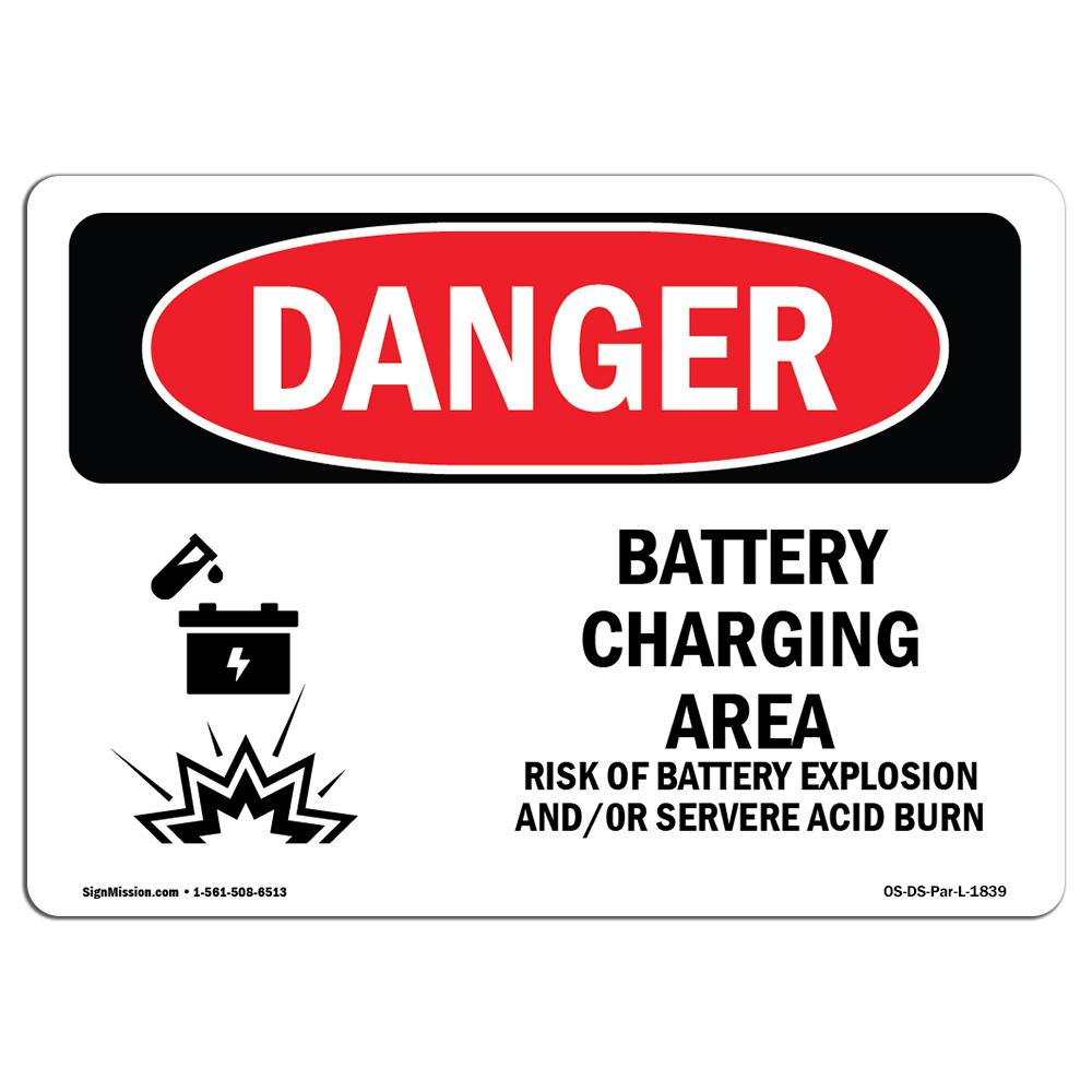 7 x 10 in. OSHA Danger Sign - Battery Charging Area Risks -  Amistad, AM4036225